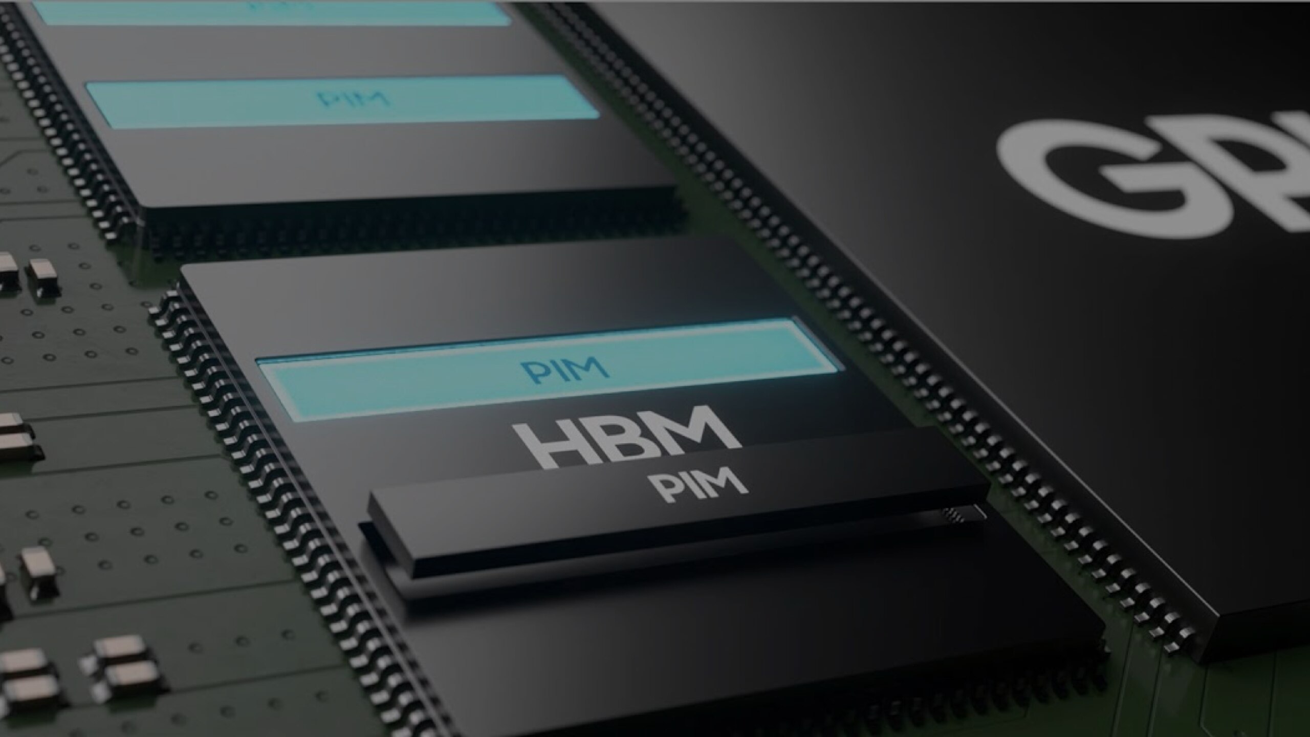 一个采用高带宽存储器-存内计算技术（HBM-PIM）的图形处理器（GPU）特写