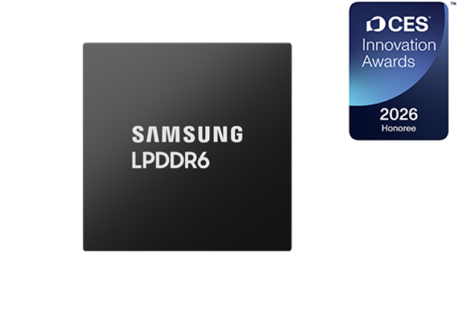 A front and back view of a Samsung LPDDR5X memory module