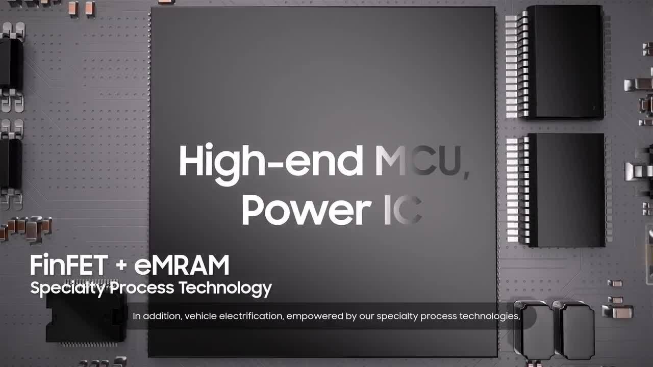 A close-up image of a high-end MCU and Power IC chip on a circuit board