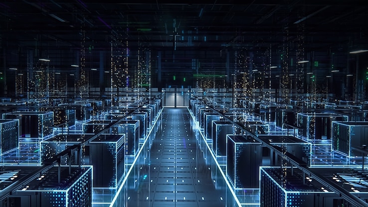 一个人在服务器机房的示意图。