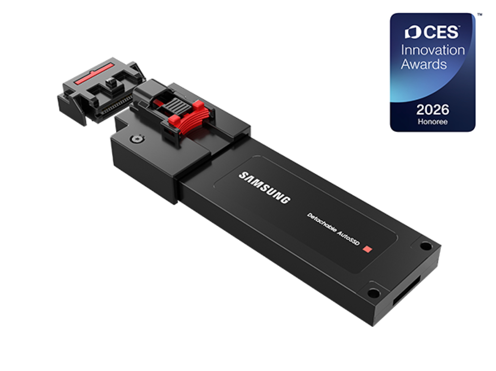 Samsung Detachable AutoSSD featuring a modular detachable form factor, recognized as a CES 2026 Innovation Awards Honoree.