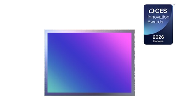 带有右侧2026年消费电子展创新奖徽章的渐变色矩形显示屏。