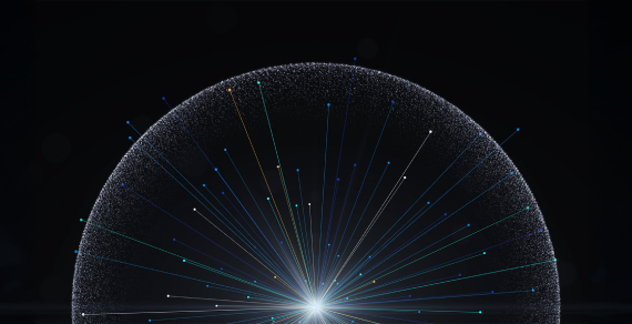 深色背景中，线条与彩点从中央亮处半球状散射。