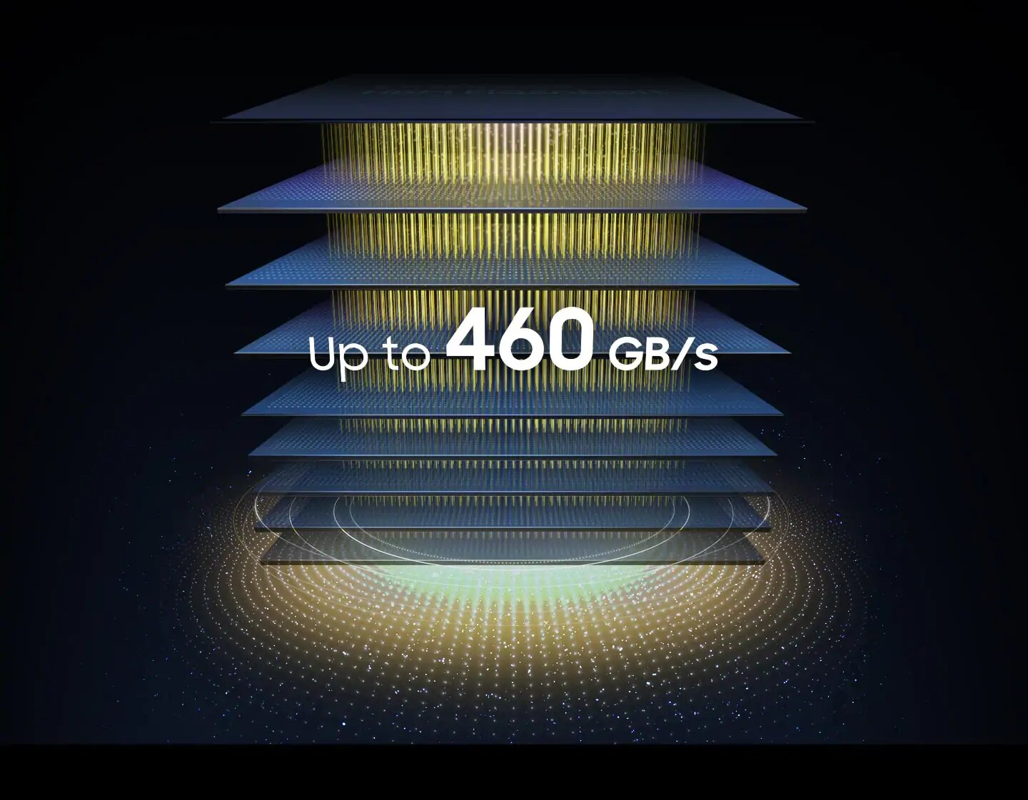 An illustrative image of 16 Gb core dies that offers twice the capacity of 8 Gb HBM solutions on the market.