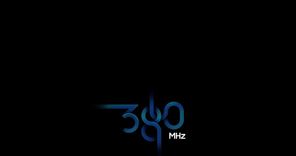 以蓝色渐变的动态丝带风格描绘360 MHz。
