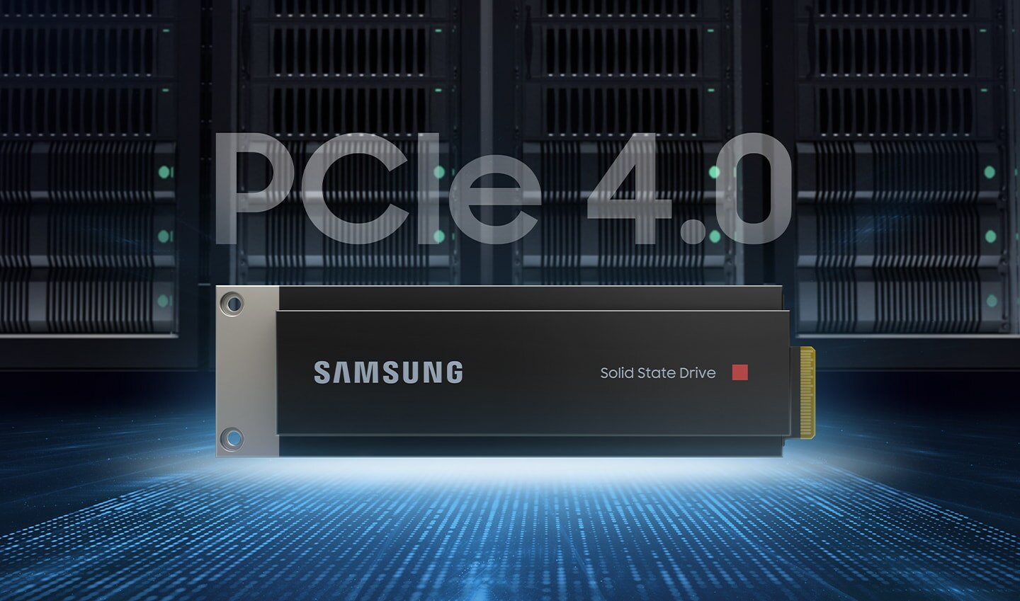 An illustrative image of PM9A3 memory chip in front.